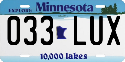 MN license plate 033LUX