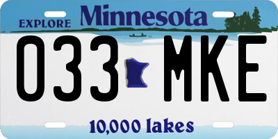 MN license plate 033MKE