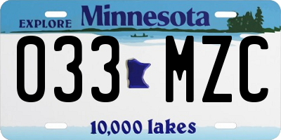 MN license plate 033MZC