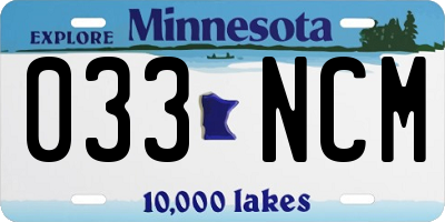 MN license plate 033NCM