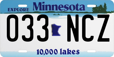 MN license plate 033NCZ