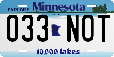 MN license plate 033NOT