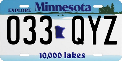 MN license plate 033QYZ