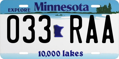 MN license plate 033RAA