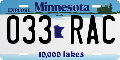 MN license plate 033RAC