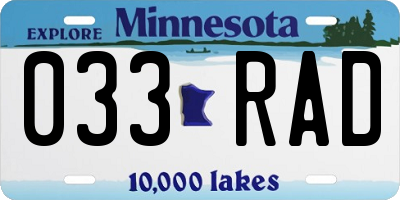 MN license plate 033RAD
