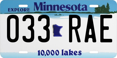 MN license plate 033RAE