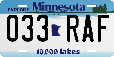 MN license plate 033RAF