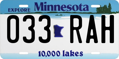 MN license plate 033RAH