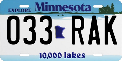 MN license plate 033RAK
