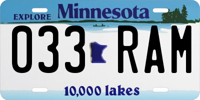 MN license plate 033RAM