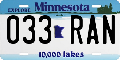 MN license plate 033RAN