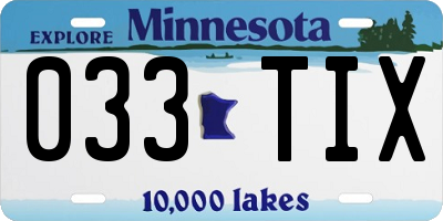 MN license plate 033TIX