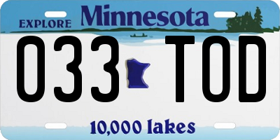 MN license plate 033TOD