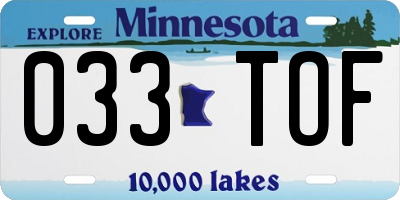 MN license plate 033TOF