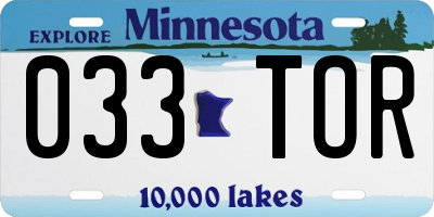 MN license plate 033TOR