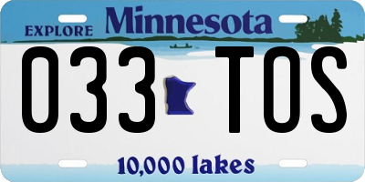 MN license plate 033TOS