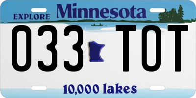 MN license plate 033TOT