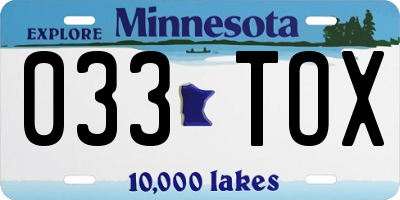 MN license plate 033TOX