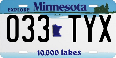 MN license plate 033TYX