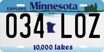 MN license plate 034LOZ