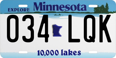 MN license plate 034LQK
