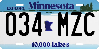 MN license plate 034MZC