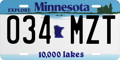 MN license plate 034MZT