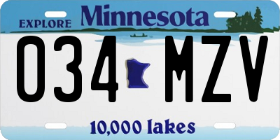 MN license plate 034MZV