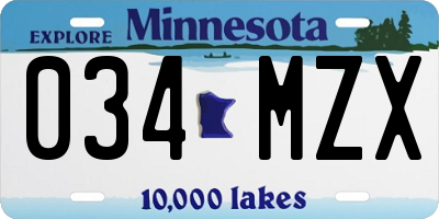MN license plate 034MZX