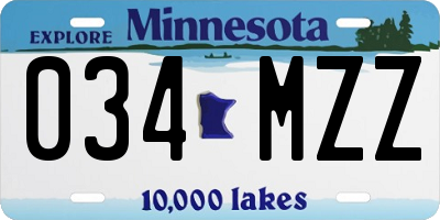MN license plate 034MZZ