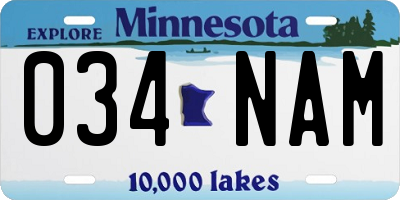 MN license plate 034NAM