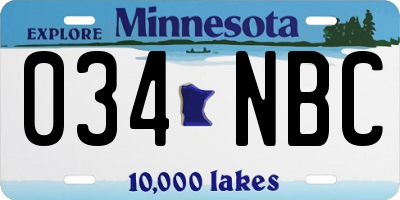 MN license plate 034NBC
