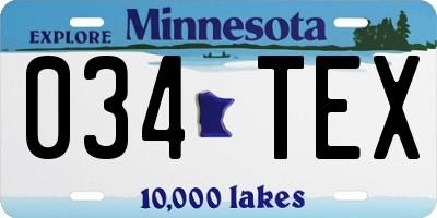 MN license plate 034TEX