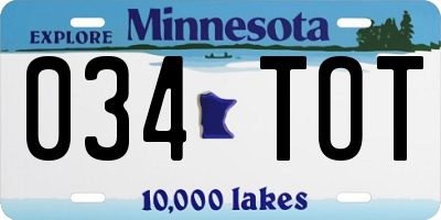 MN license plate 034TOT