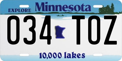 MN license plate 034TOZ