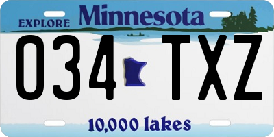 MN license plate 034TXZ