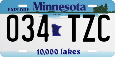 MN license plate 034TZC