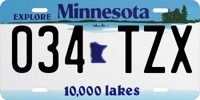 MN license plate 034TZX