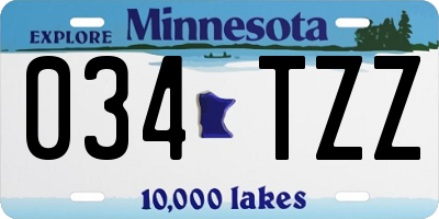MN license plate 034TZZ