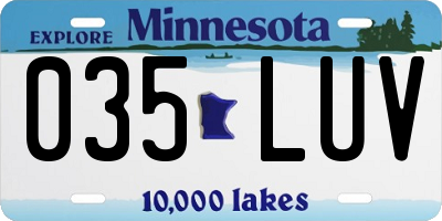 MN license plate 035LUV