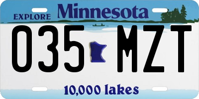 MN license plate 035MZT