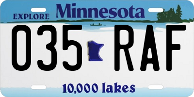 MN license plate 035RAF