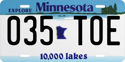 MN license plate 035TOE