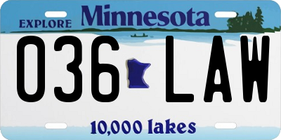 MN license plate 036LAW