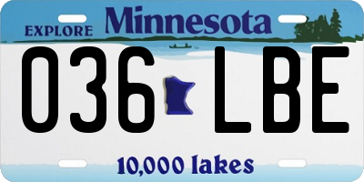 MN license plate 036LBE