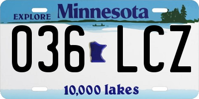 MN license plate 036LCZ