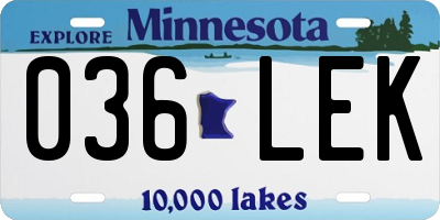 MN license plate 036LEK