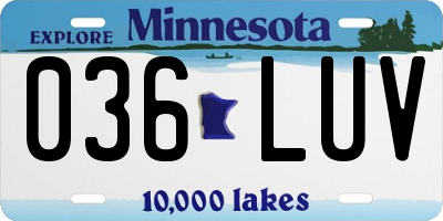 MN license plate 036LUV