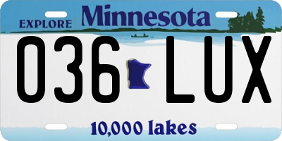 MN license plate 036LUX